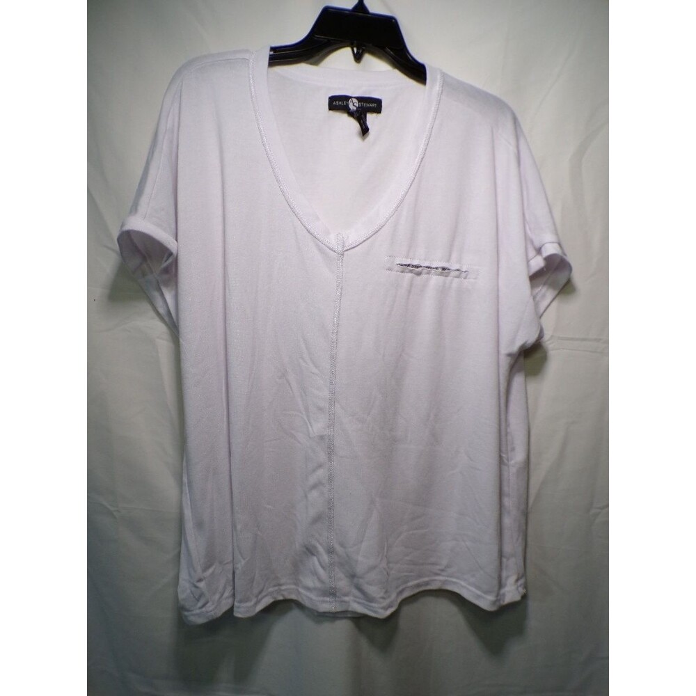 Ashley Stewart Women V-Neck Short Sleeve Top Plus Size 18/20 White